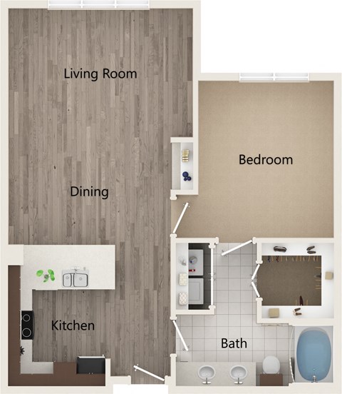 Pet-Friendly Apartments in Sandy Springs – Arabelle Perimeter -  floorplan of our one bedroom H